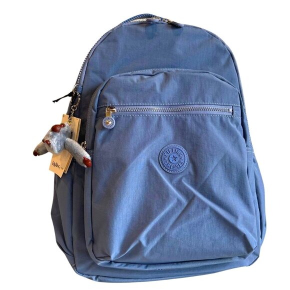 brand new Kipling 45cm 15" backpack Seoul large openside pocket haze blue - Picture 1 of 7